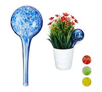 Relaxdays Set de Dos Globos de riego, Sistema de riego para Plantas, Vacaciones, Ø 6cm, Azul, Vidrio