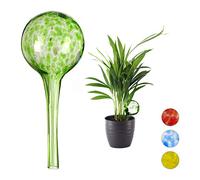 Relaxdays Set de Dos Globos de riego, Sistema de riego para Plantas, Vacaciones, Ø 6cm, Verde, Vidrio
