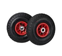 Relaxdays Set de Dos Ruedas de Carretilla, Neumáticos de 3.00-4, hasta 80kg, Llanta de plástico, 260x85 mm, Negro y Rojo