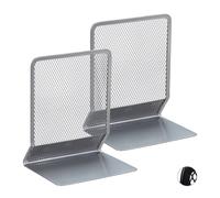 Relaxdays Set de dos sujetalibros grandes de metal plata