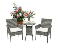Relaxdays, Set de jardín 3 Piezas de ratán, para 2 Personas, 2 sillones & Mesa de Cristal, Muebles Lounge Exterior, Gris