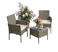 Relaxdays Set de jardín 3 pzas. de ratán, 2 Personas, 2X sillones & Mesa de Cristal, Muebles Lounge Exterior, Gris