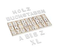 Relaxdays XL Holzbuchstaben 104-teilig Set de Letras de Madera, 104 Uds, Mayúsculas A-Z, 5 cm Alto, Hacer Manualidades, Alfabeto Decorativo, Blanco