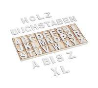 Relaxdays XL Holzbuchstaben 104-teilig Set de Letras de Madera, 104 Uds, Mayúsculas A-Z, 5 cm Alto, Hacer Manualidades, Alfabeto Decorativo, Blanco