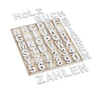 Relaxdays Juego Piezas Set de Letras y Números de Madera, 144 Uds, Mayúsculas A-Z, Cifras 0-9, 5 cm, Hacer Manualidades, Blanco