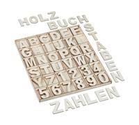 Relaxdays Holzbuchstaben & -zahlen 144-teilig Set de Letras y Números de Madera, 144 Uds, Mayúsculas A-Z, Cifras 0-9, 5 cm, Hacer Manualidades, Natural