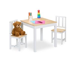 Relaxdays Set de mesa y 2 sillas infantiles blanco,marrón claro