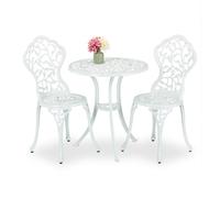 Relaxdays Mesa y Sillas Terraza, Mobiliario Jardín Exterior, Aluminio Fundido, Muebles de Balcón Antiguos, Blanco, 65 x 61 cm
