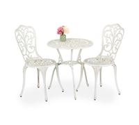 Relaxdays Mesa y Sillas Terraza, Conjunto Jardín Exterior, Aluminio Fundido, Muebles Balcón Antiguos, Blanco/Bronce, 65 x 60 cm