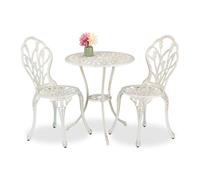 Relaxdays Mesa y Sillas Terraza, Conjunto Jardín Exterior, Aluminio Fundido, Muebles Patio Diseño Antiguo, Blanco/Bronce, 67 x 60 cm