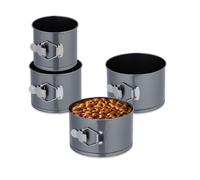 Relaxdays Hornear Moldes Bizcocho, 4 Uds, 12/14/16/18 cm Ø, Acero al Carbono, Bizcocheras Antiadherentes, Redondos, Antracita