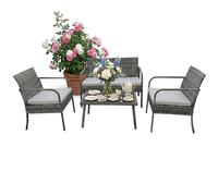 Relaxdays Set de Muebles de jardín 4 pzas, ratán sintético, para 4, Banco 2 pl., 2 sillas y Mesa, Exterior, Gris 78×106×