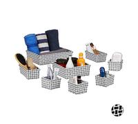 Relaxdays Set de ocho cajas de almacenaje, Aspecto trenzado, Cestas, Apilables, Plásticos, Blanco y gris