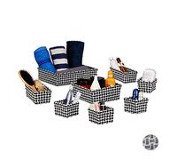 Relaxdays Set de ocho cajas de almacenaje, Aspecto trenzado, Cestas, Apilables, Plásticos, Blanco y negro