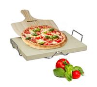 Relaxdays Set de piedra horno 3 cm y pala pizza marrón claro,plata