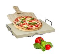 Relaxdays Set de piedra horno 3 cm y pala pizza marrón claro,plata