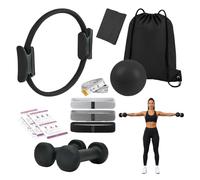 Relaxdays Set de Pilates, 11 Piezas: aro, Pelota, 4 Bandas, Negro