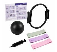 Relaxdays Set de Pilates, 6 Piezas: aro, Pelota con Bomba, Negro