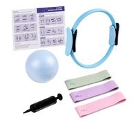 Relaxdays Set de Pilates, 6 pzas: aro, Pelota con Bomba, Azul