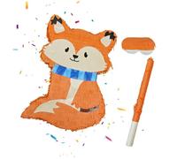 Relaxdays Set de piñata fox con bate y máscara naranja