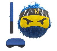 Relaxdays Set de piñata Ninja con palo y máscara azul,amarillo,negro