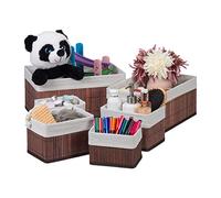 Relaxdays Set de Seis cestas de almacenaje, Funda de Tela, Bambú, Cuadrado y Rectangular, Organizador, Color a Elegir, 6 Piezas