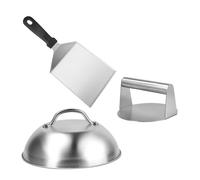 Relaxdays Set de Smash Burgers 3 piezas inoxidable negro,plata