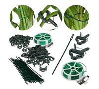 Relaxdays Set de Soportes para Plantas, 110 Piezas, Clips, Alambre con cúter, Tutor para Rosas, Verde