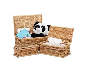 Relaxdays Set de Tres Cajas de almacenaje, con Tapa, Trenzadas, Decorativas, Ratán, Marrón, 10 L