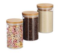 Relaxdays Envases redondos para alimentos, Set de tres botes, Para galletas o cereales, 800ml, 16x9,5 cm, 3 Uds.