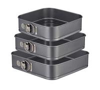 Relaxdays Set de tres moldes para bizcocho, Cuadrados, Antiadherentes, Desmontables, Acero al carbono, 24, 26 & 28 cm