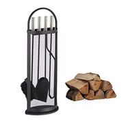 Relaxdays Set de Utensilios de Chimenea Elegante, Acero-Acero Inoxidable, Negro, 66 x 23 x 15 cm, 5 Unidades