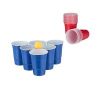Relaxdays Set Vasos Beerpong, Pack Beer Pong con 6 Bolas, 50 Recipientes Cerveza, Juego Beber, Fiesta, 473 ml, Rojo/Azul, Color (10032656)
