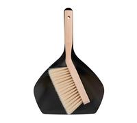 Relaxdays Juego Set Escoba Mano y Recogedor Bordes Altos, Hogar y Camping, Colgante, Metal y Madera de Haya, Negro/Natural, Poliéster, 14 x 29 x 4,5 cm