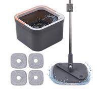 Relaxdays Set fregona, Cubo 6 L con depósito de Agua Limpia, 18,5 x 31 x 31 cm, 4 Cabezales cuadr. Microfibra, Gris
