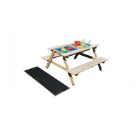 Relaxdays Set Infantil de Madera 3 en 1: Mesa de Juego, Cocina y Picnic, Pizarra, 48,5x89x85 cm, Natural