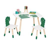 Relaxdays Set Infantil Dino: Mesa con sillas, Blanco/Verde