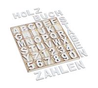 Relaxdays Set letras y números madera 144 piezas blanco,marrón claro