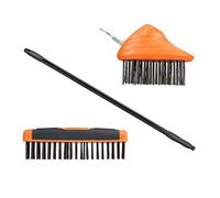 Relaxdays Set Limpia Juntas Cepillos Alambre y Palo Telescópico, Acero-Plástico, Negro, 80-140 cm