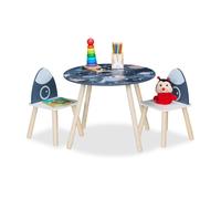 Relaxdays Mesa y 2 Sillas Infantiles, Espacio y Dinos, Mobiliario Niñas, Set 3 Muebles Dormitorio, Multicolor, Tablero de Fibras, Madera, 44,5 x 60 cm