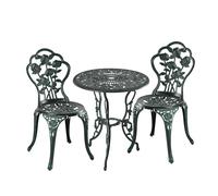 Relaxdays Set Mesa y Sillas Jardín, Mesita Terraza con 2 Asientos, Balcón, Estilo Vintage, Aluminio, Color a Elegir, 100%, Negro, Verde Oscuro, 69 x 60 x 60 cm