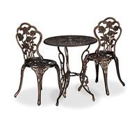 Relaxdays Set Mesa y Sillas Jardín, Mesita Terraza con 2 Asientos, Balcón, Estilo Vintage, Aluminio, Negro/Bronce