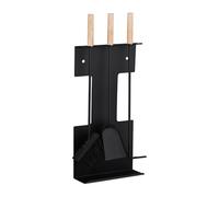 Relaxdays Set Moderno de Accesorios para Chimenea, Pala, Cepillo, Atizador & Soporte, Negro