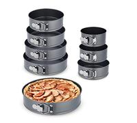 Relaxdays Set Moldes Bizcocho, 8 Bizcocheras Redondas, 14/16/18/20/22/24/26/28cm, Acero INOX, Antiadherentes, Antracita, Inoxidable