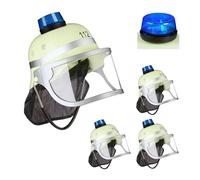 Relaxdays Set of 4 Fire Brigade Helmet with Blue Light 4 Cascos de Bombero Infantiles con Luz, Ajustables, Visera Abatible, Cubrenucas, 28,5x22,5x28 cm, Amarillo