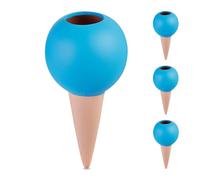 Relaxdays Set Picos de Riego, Pack de 4, Globos Autorriego, Botellas de 1,5 L, Regar Plantas en Vacaciones, Terracota/Azul, Cerámica, 18 x 9 cm