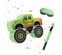 Relaxdays Set piñata, 3 pzas., monster truck, para colgar, verde | Niños y niñas, con palo y máscara, sin relleno