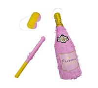 Relaxdays Set piñata champán con palo y máscara amarillo,oro,rosa