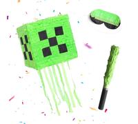 Relaxdays Set piñata con palo y máscara verde,negro