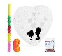 Relaxdays Set piñata corazón blanco 4 piezas blanco,amarillo,naranja